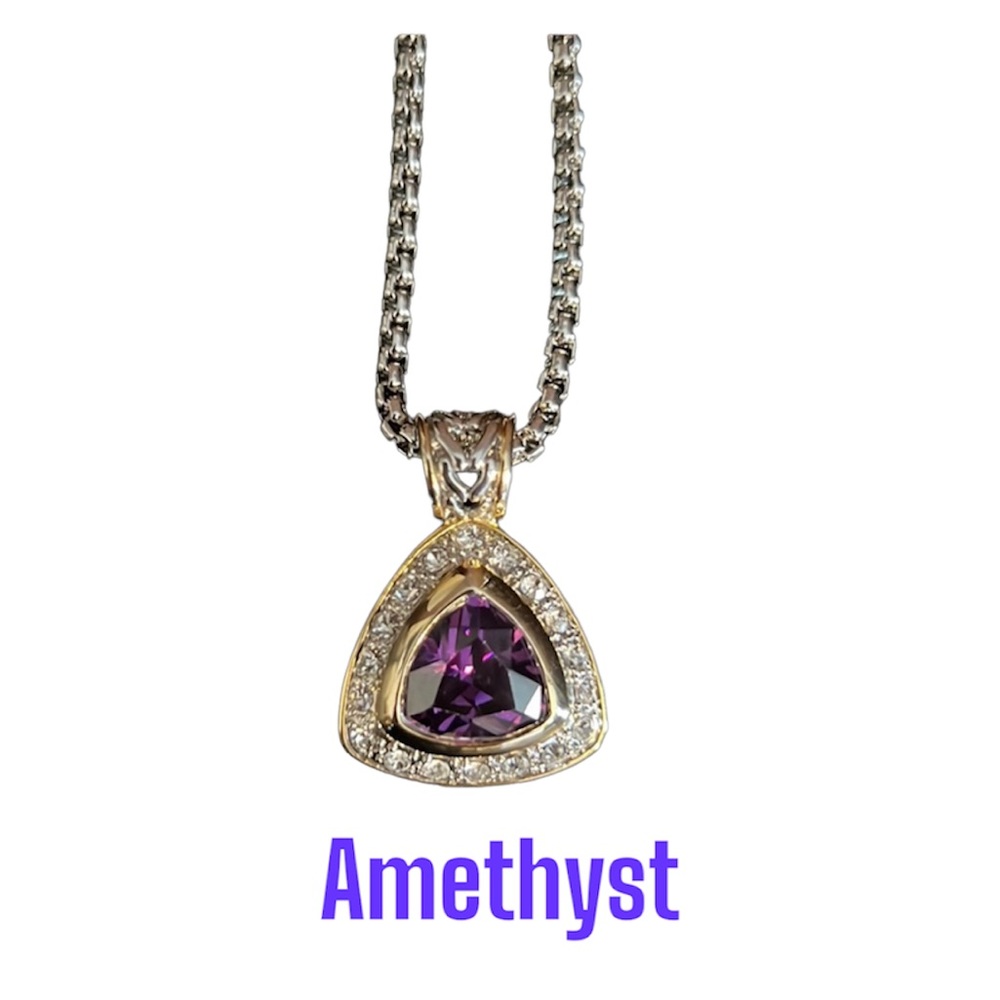 Purple amethyst choker stainless necklace